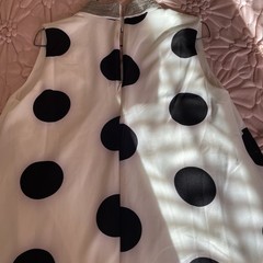 Ladies Small Petite Dress White Black Polka Dot Short Sleeve Round Silver Neck S