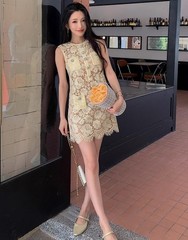 Self-Portrait Eyelash lace A-Line Sleeveless Round neck Dress Dresses