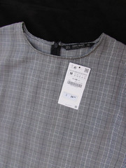 Zara Basic Collection Short Dolman Sleeve Mini Dress Gray Glen Plaid Belted Sz M