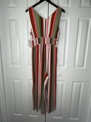 Society + Stitch Womens Stripped Jumpsuit Wide leg Pants L NWT