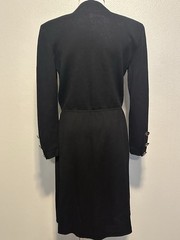 VTG ST.JOHN Santana Knit Black Logo Button Double Breast Pleated Classic Dress 6