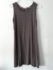 Olivia Rae Women M Dress Dark Gray White Stripe Rayon Sleeveless Stretch Dress