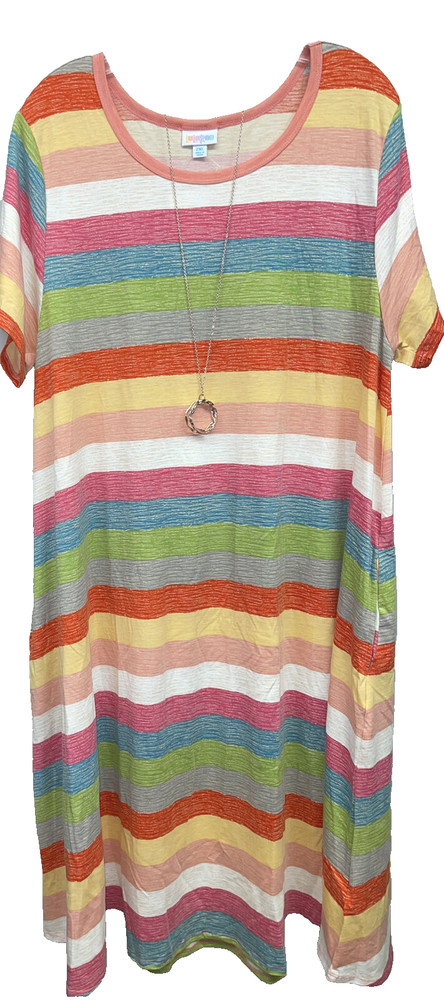 NWT LuLaRoe 2XL Green Blue Red Peach Yellow Gray White Striped Jessie Dress