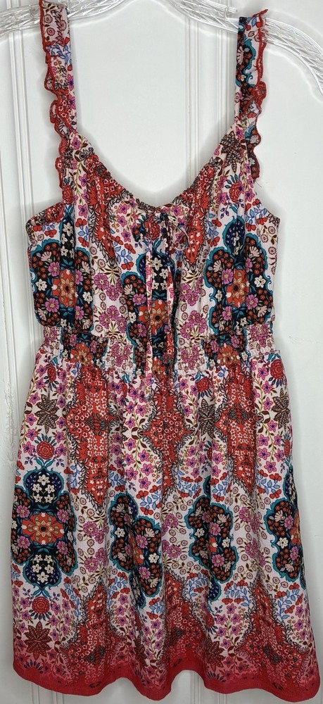 Xtraordinary boho smock waist mini sundress Sz M ruffle straps cottage festival