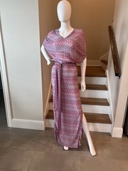 Pink Chevron Maxi Dress With Waist Tie