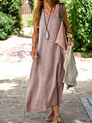 Cotton Linen Blend Maxi Dress – Loose Fit Summer Dress, Boho Style