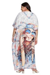 Women Kimono Dress Multi-Color Digital Lady Printed Polyester Kaftan Maxi Dress