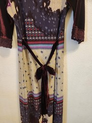 Solitaire Dress Womens Large Purple Velvet Sleeves Crochet Trim Boho Print Midi