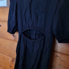 The Drop NWT Ellen Black Midi Puff Sleeve Shirt Dress Open Back Pockets Size XXS