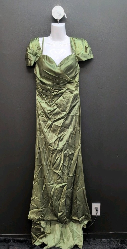 Lavetir Off The Shoulder Side Split Ruched Sheath Long Dress Size 6 Olive Green