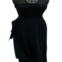 Cache Black Halter Ruched Embellished Hi Low Stretch Event Night Dress $168 NWT