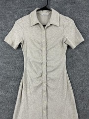 Reformation Dress XS Lennon Ruched Button Up Ribbed Polo Collared in Gray Summer