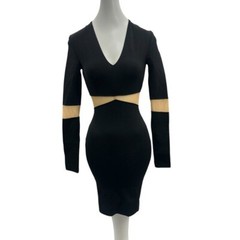 Torn By Ronny Kobo XS Bodycon Mini Dress Black Long Sleeve Cutouts V-Neck NWT