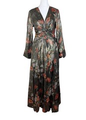 Anthropologie Caballero Floaty Metallic Maxi Dress Deep V-Neck Ethereal Sz Small