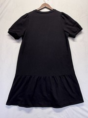 Nine West A Line Dress Womens Large Black Fleece Lined Puff Sleeve Peplum Hem