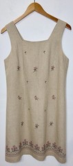 Coldwater Creek Embroidered Linen Blend Dress P8 Petite Beige Floral Cottagecore