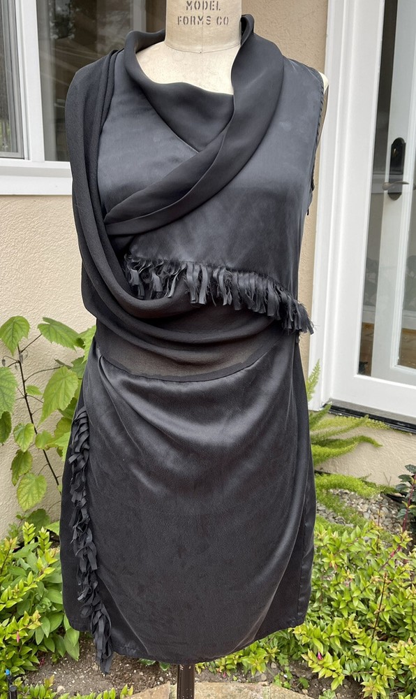 EDUN Black Fringe Silk Dress Size S Small