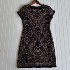 Jump Apparel Black Rose Gold Glitter Art Deco Mob Wife Bodycon Dress Medium