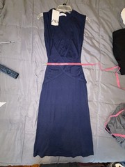 NWT Zara Navy Blue Twist Front Midi Dress Sleeveless Ruched Waist Size S