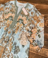 NWT Soft Surrounding Gilded Baroque M Blue Multi Floral Bohemian Beaded Resort