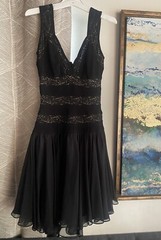 Vintage 1990s Tadashi Mini Dress Womens Size XS Black Lace Chiffon