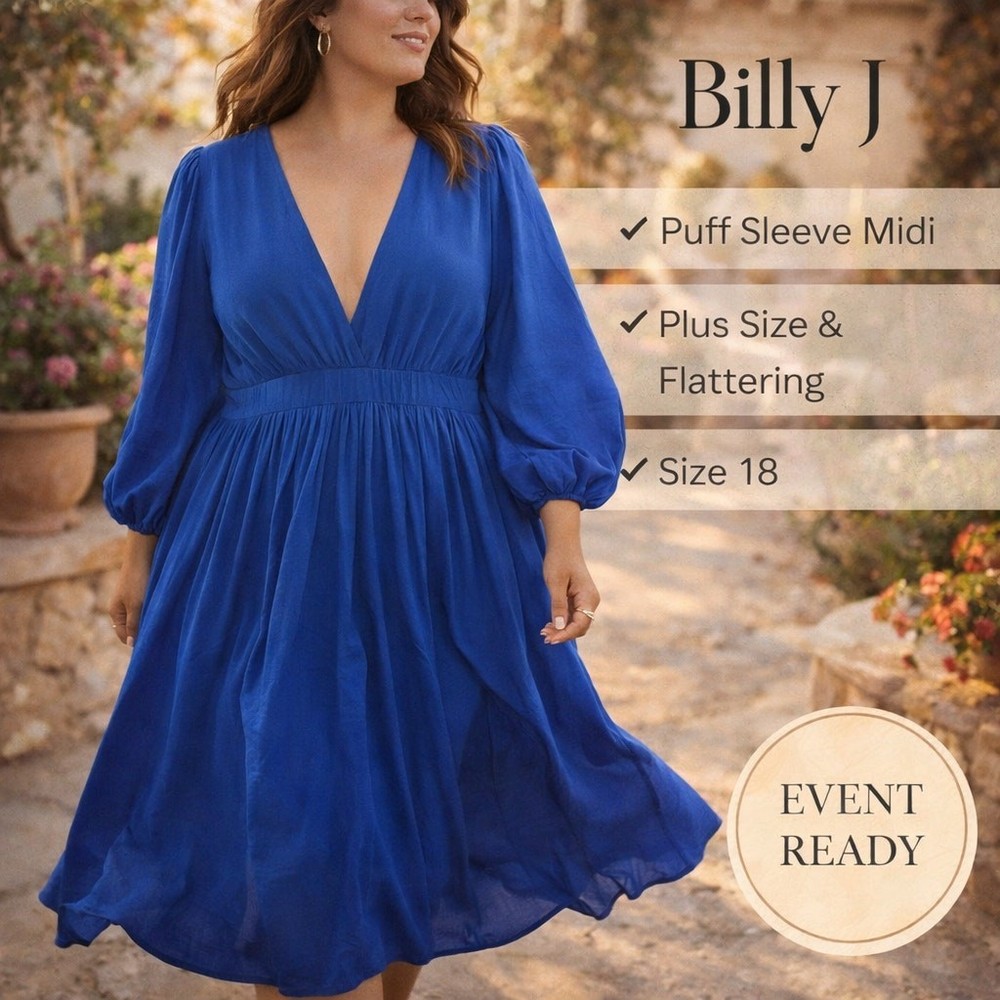 Billy J Charlotte Blue Mini Dress Puff Sleeve Empire Waist SZ18 Flowy Party