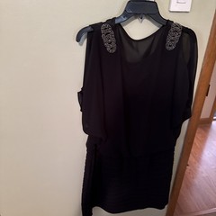 Black With Silver Sequins Design Lined One Piece Dress Size 16