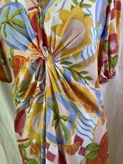 White Closet Elements Fruit Print Twist Front Dress Boho Fresh Flowy Multi XL