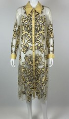 Misook Women&rsquo;s Yellow Black Appliqué Fit & Flare Sheer Mesh Shirt Dress Size L