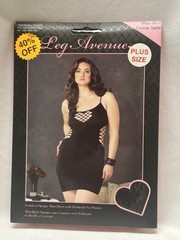 Leg Avenue Seamless Opaque Mini Dress With Diamond Net Panels Plus Size New