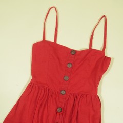 Reformation Tori Linen Midi Dress Womens 0 Red Button Down Spaghetti Strap