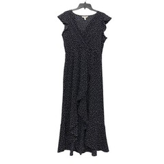 Nine Eight New York Womens Size L Flutter Sleeve Ruffle Dress Polka Dots Black