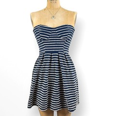 2000&rsquo;s Strapless Mini Dress Nautical Scalloped Trim Coastal Coquette Size S
