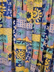 Jennifer Moore Light Blue, Aqua & Yellow Patchwork Print Midi Dress Size Large