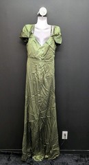 Lavetir Off The Shoulder Side Split Ruched Sheath Long Dress Size 6 Olive Green