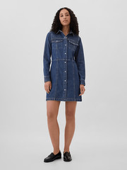 Gap Dark Wash Blue Denim Western Mini Button Down Jean Dress Women&rsquo;s Size XL