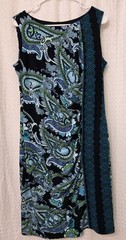 RN Studio by Ronni Nicole Sheath Dress Paisley Sleeveless Knit Black Blue Size L