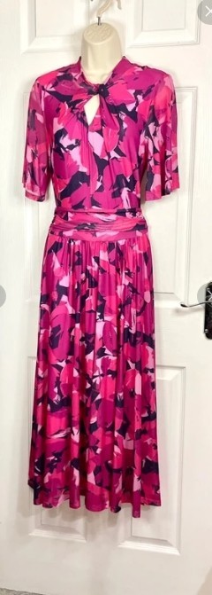 Jolie Moi Womens Pink Patterned Fit & Flare Midi Occasion Dress Size 10 uk