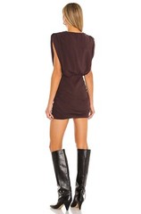 $225 MICHAEL COSTELLO Strong Shoulder cotton mini dress in chocolate brown sz S