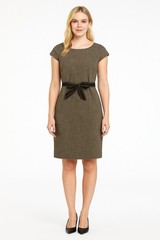 Brown Knee Length Sheath Dress Sz 8 M Belted Bow Waist Career Office Spring Twee