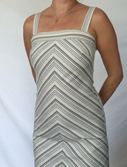 Women’s Size S Regular Beige/Brown Striped Square Neck Sleeveless Sheath Dress