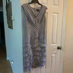 NEW Adrianna Papell ruffled sleeveless silver dress 12