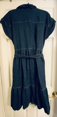 Ava & Viv Denim Tiered Vneck Dress Belted Cap Sleeve Button Dark Wash Size XXL