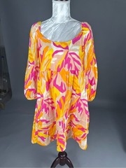 Sanctuary Colorful Tropical Print Tiered Mini Dress Long Sleeve Square Neck XS