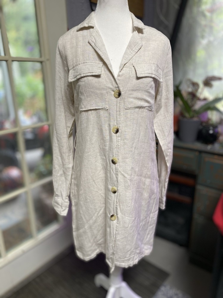 Sim And Sam Linen Blend Long Sleeve Button Up Shirts Dress Size Medium (aa)
