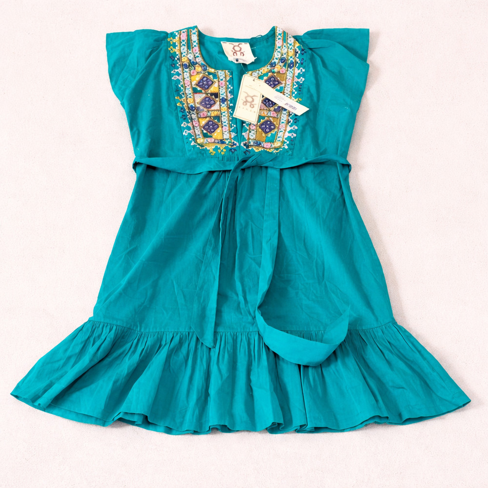 FIGUE Handmade Turquoise Embroidered Dress XS Teal NWT $350 Mirror Work Boho