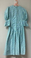 Vintage Look Dress Size XS Cotton Green Floral Drop Waist Prairie Country Button