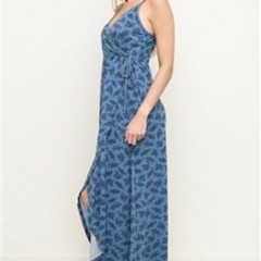 PREOWNED Hem & Thread Button Tie Contemporary Cami Strap Blue Wrap Medium Maxi