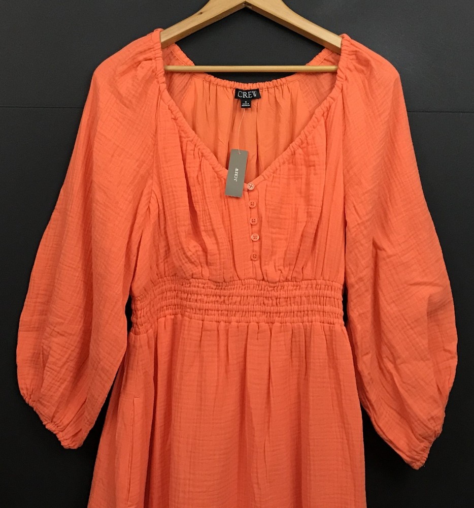 NWT J. Crew V-neck Midi Dress in Soft Gauze Orange BP861 Size M