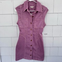 Anthropologie Pilcro Seamed Button-Front Denim Mini Dress Pink Mauve size 2 NWT